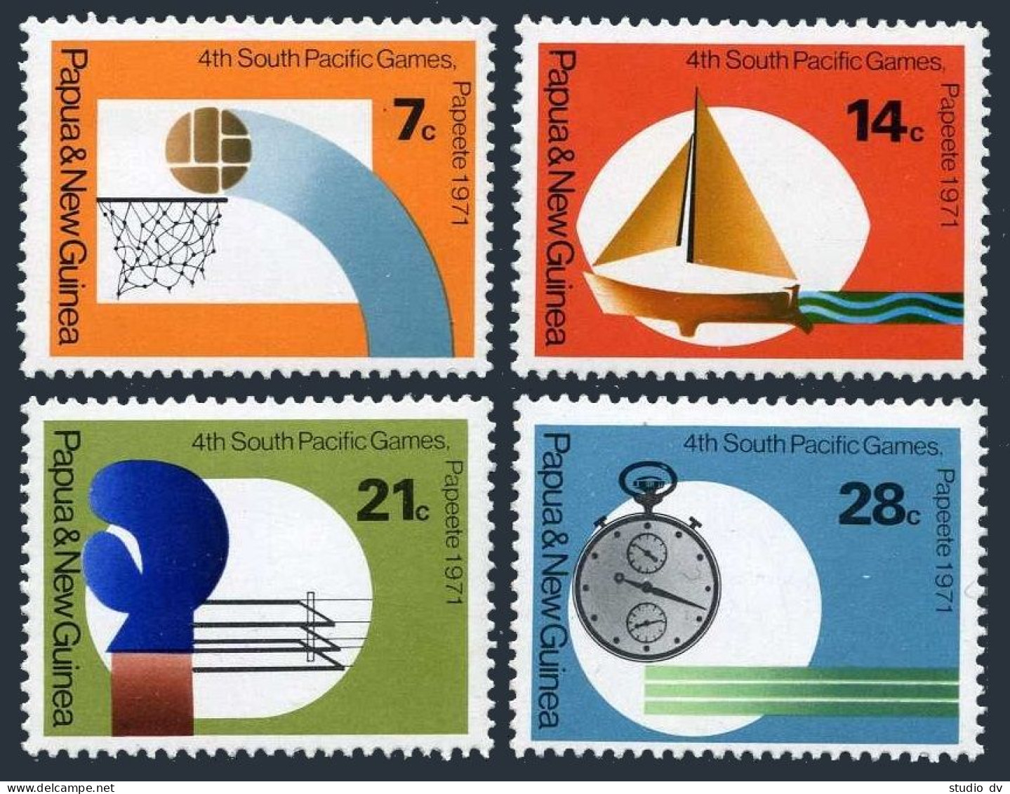 Papua New Guinea 328-331, Hinged. Mi 203-206. Pacific Games, 1971. Basketball, - Papúa Nueva Guinea