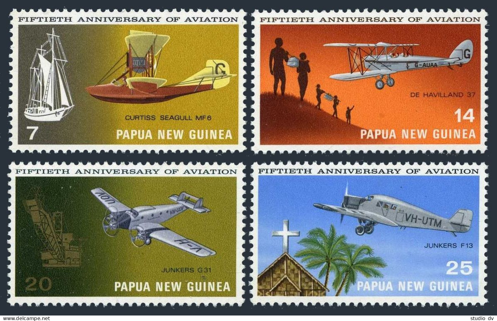 Papua New Guinea 348-351, MNH. Michel 223-226. Aviation In Papua,50,1972. Ships. - Papouasie-Nouvelle-Guinée