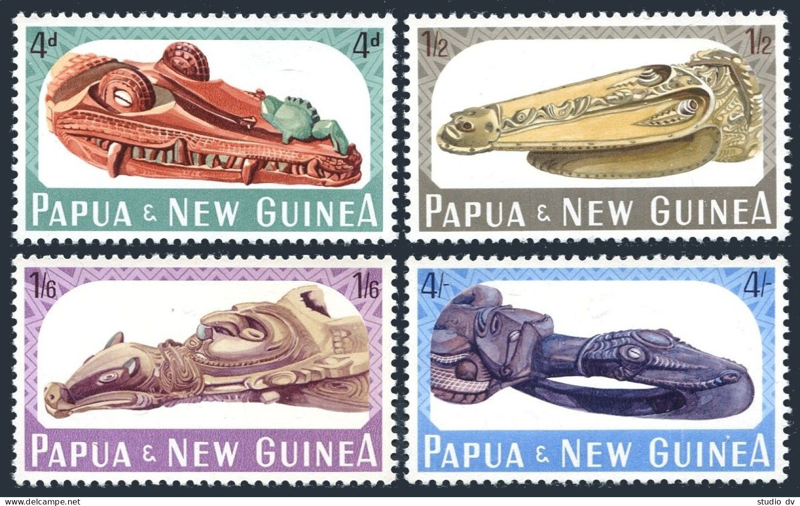 Papua New Guinea 199-202, Lightly Hinged. Mi 73-76. Wood Carvings, Sepick, 1965. - Papouasie-Nouvelle-Guinée