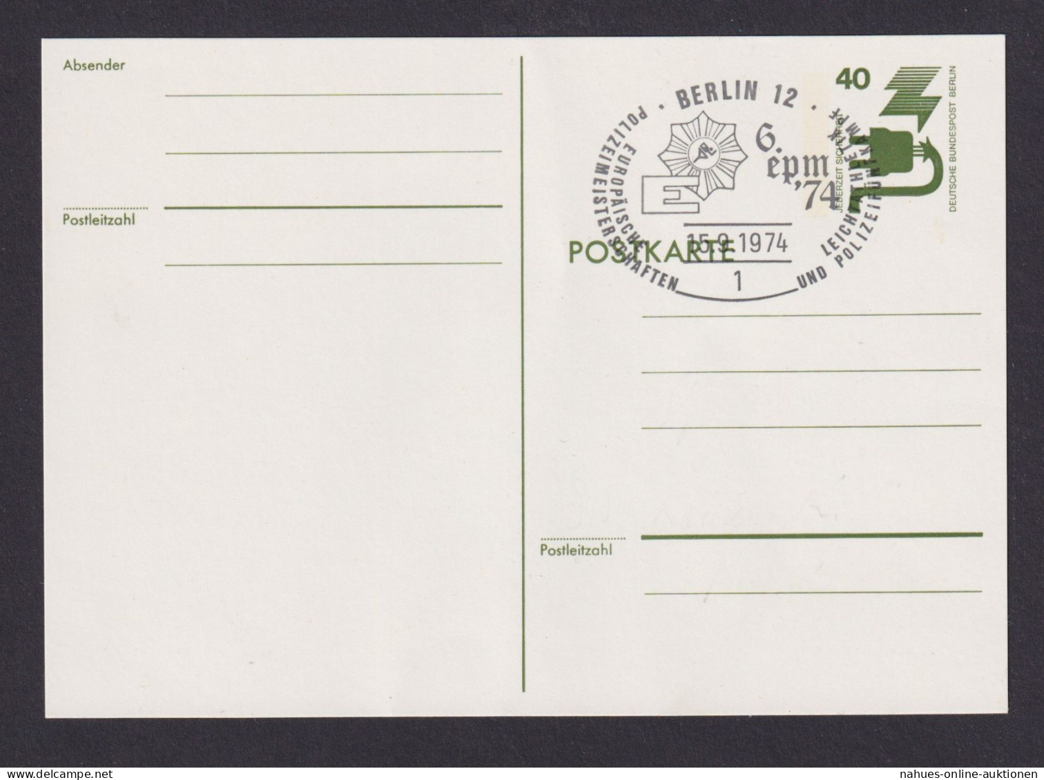 Briefmarken Berlin Ganzsache 40 Pfg. Unfallverhütung SST Berlin 12 Polizei - Briefe U. Dokumente