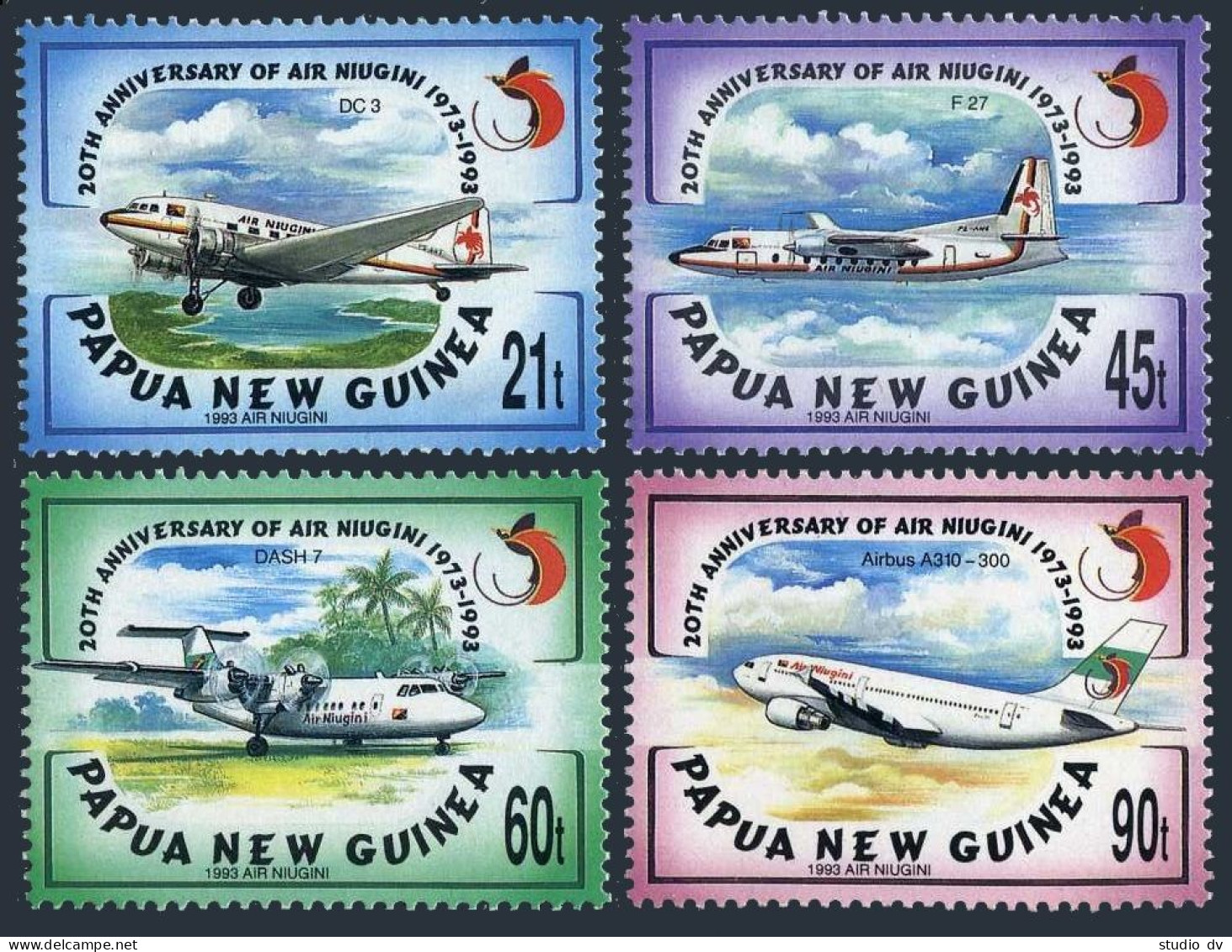 Papua New Guinea 814-817, MNH. Mi 694-697. Air Niugini, 20th Ann. 1993. Planes. - Papúa Nueva Guinea