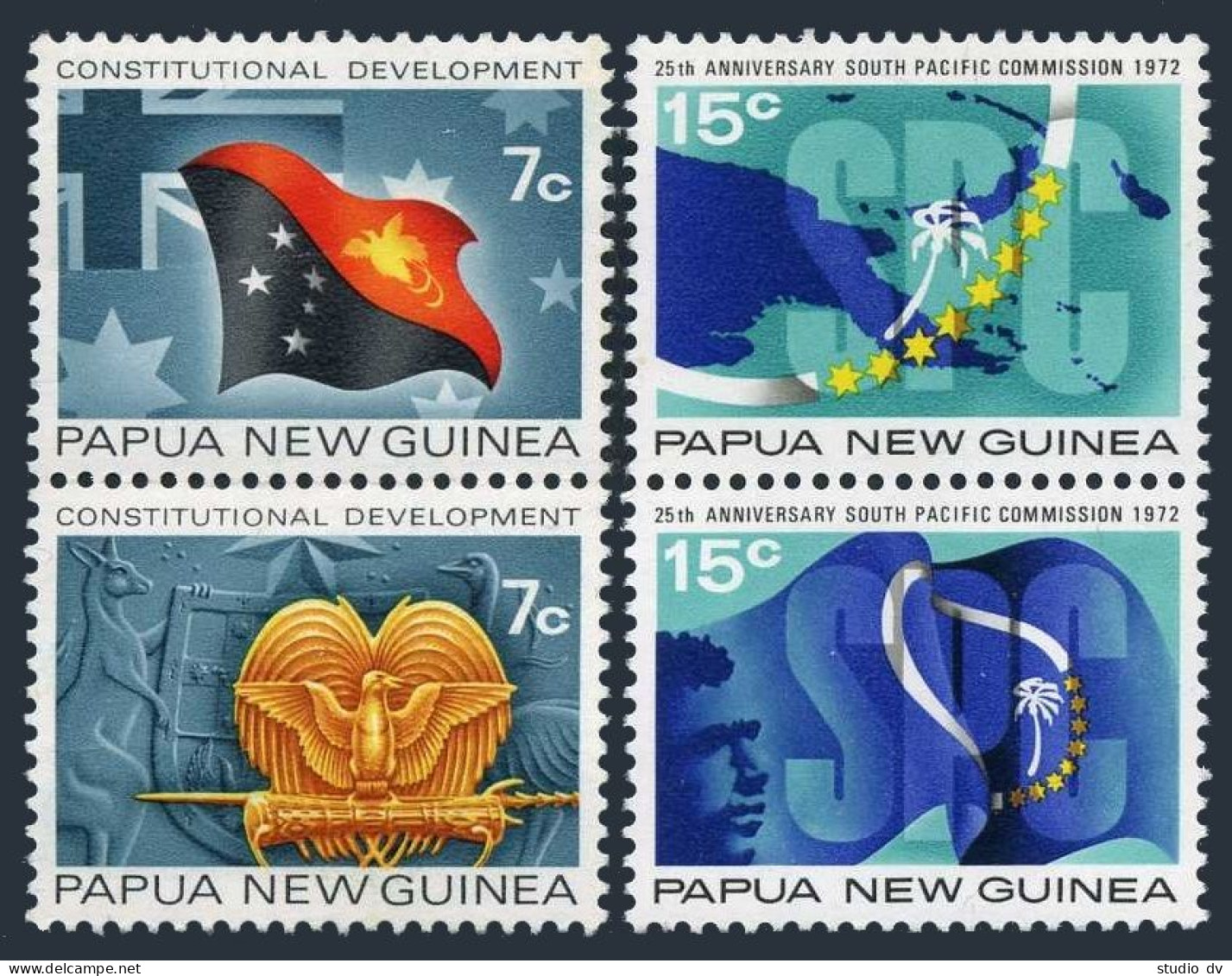 Papua New Guinea 340-343a Pairs, MNH. Mi 215-218. SPC-25, 1972. Flags, Arms,Map. - Papua-Neuguinea