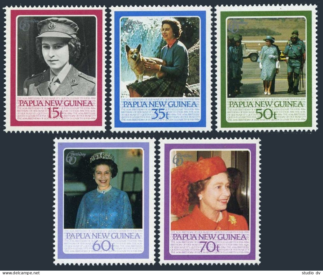 Papua New Guinea 640-644,MNH.Michel 520-524. Queen Elizabeth,60th Birthday.Dog. - Papúa Nueva Guinea