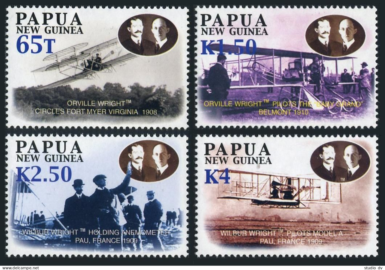 Papua New Guinea 1084-1089,MNH. Powered Flight-100,2003.Orville & Wilbur Wright. - Papouasie-Nouvelle-Guinée