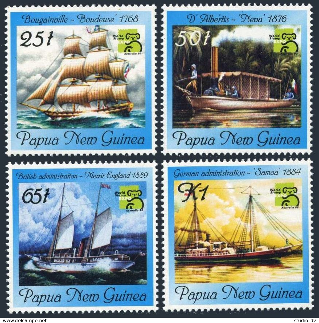 Papua New Guinea 960-963, MNH. AUSTRALIA-1999,Sailing Ships.Boudeuse,Neva,Samoa, - Papua-Neuguinea