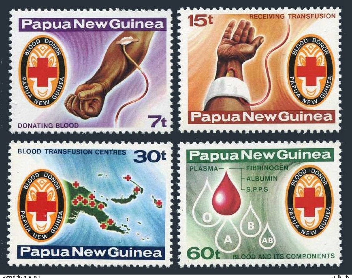 Papua New Guinea 521-524, MNH. Mi 394-397. Red Cross. Blood Transfusion, Donor. - Papua New Guinea