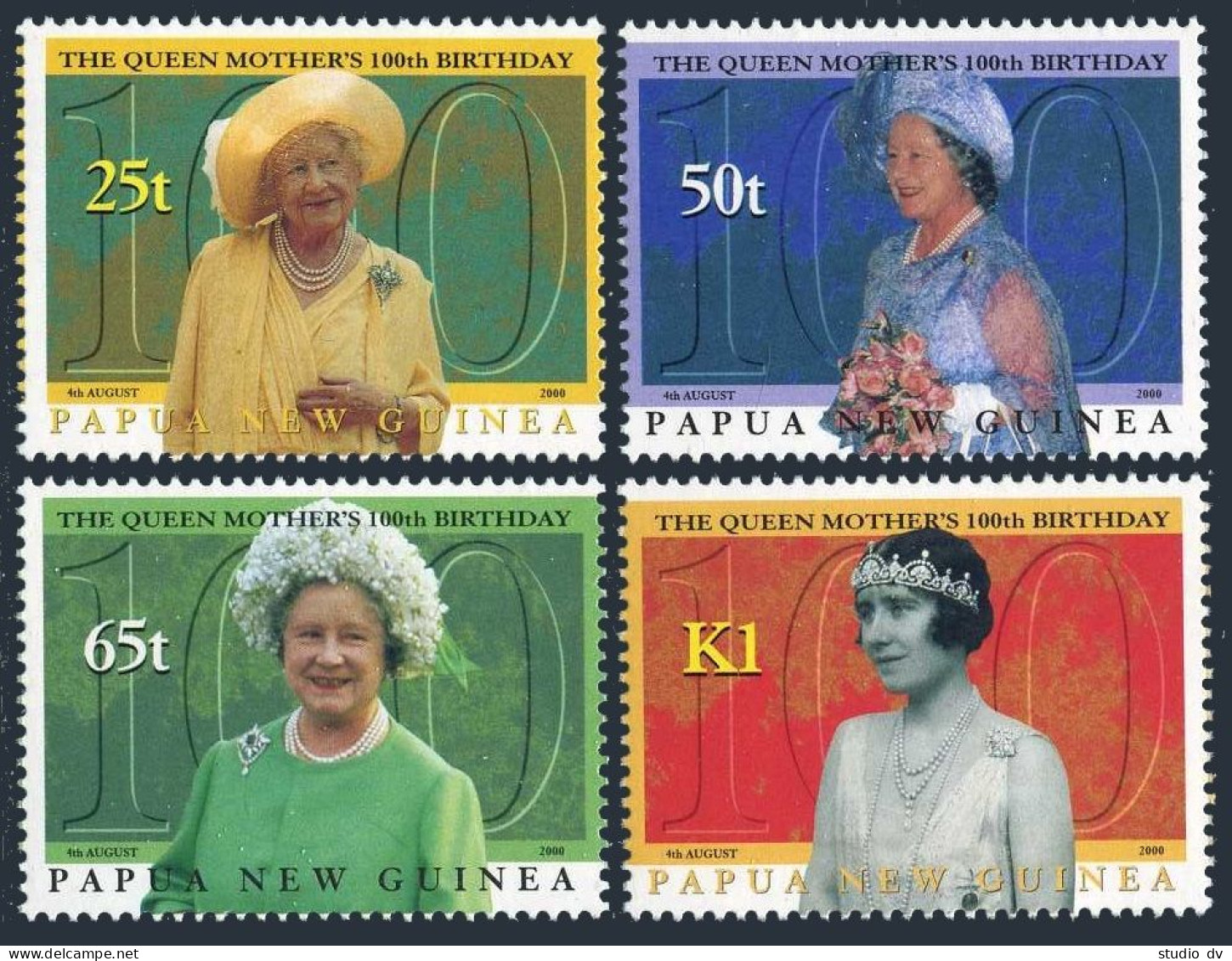 Papua New Guinea 980-983, MNH. Mi 890-893. Queen Mother Elizabeth, 100 Birthday. - Papua-Neuguinea