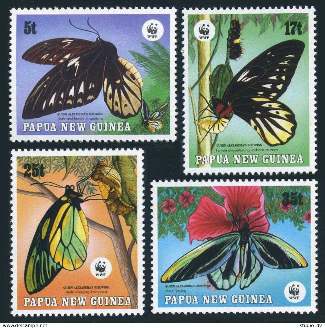 Papua New Guinea 697-700, MNH. WWF 1988. Queen Alexandra Bird-wing Butterfly. - Papouasie-Nouvelle-Guinée