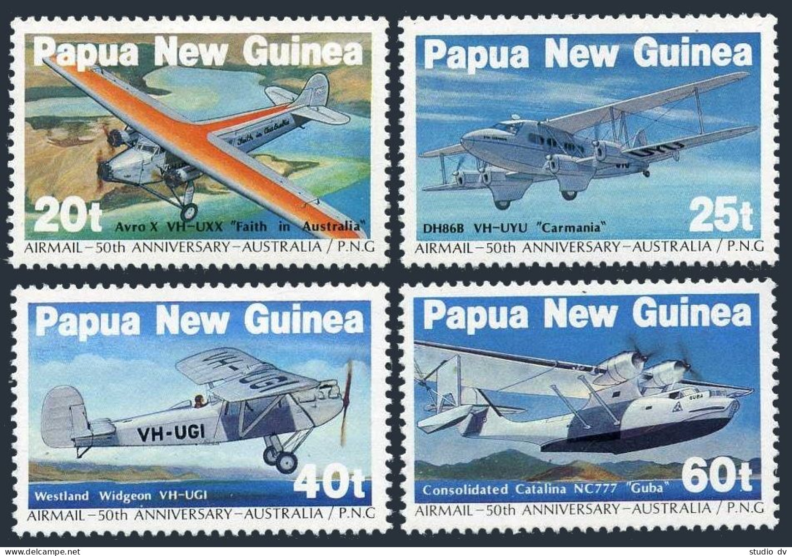 Papua New Guinea 598-601, MNH. Mi 473-476. Airmail Service, 50th Ann, 1984.Plane - Papua Nuova Guinea