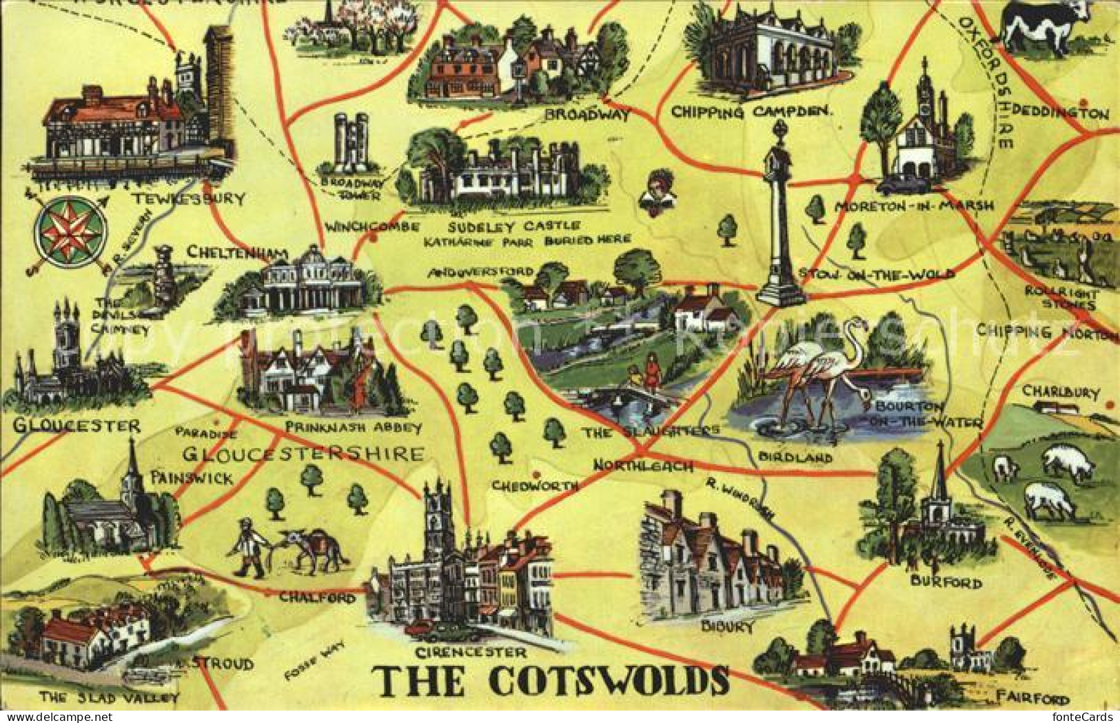 72066421 Cotswolds Uebersichtskarte Sehenswuerdigkeiten Cotswolds - Andere & Zonder Classificatie