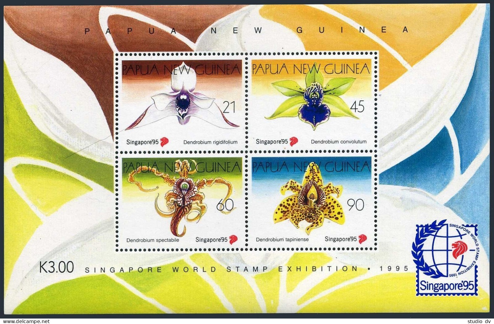 Papua New Guinea 882 Ad Sheet,MNH.Michel 754-757 Bl.7. Orchids.SINGAPORE-1995. - Papouasie-Nouvelle-Guinée