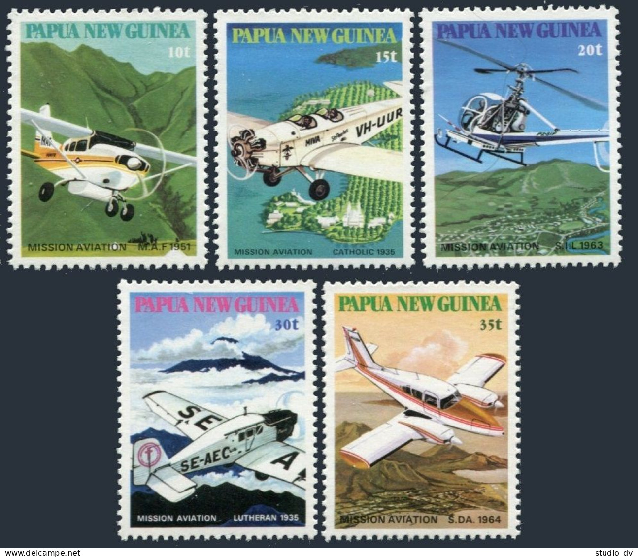 Papua New Guinea 540-544, MNH. Michel 413-417. Missionary Aviation, 1981. - Papua-Neuguinea