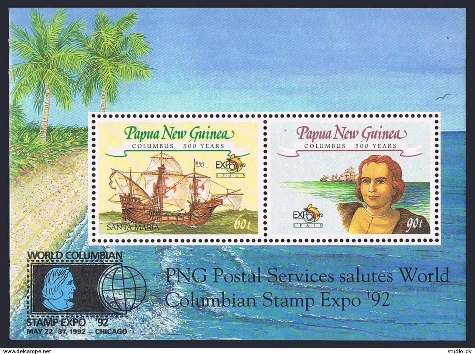Papua New Guinea 785a Sheet,MNH.Michel Bl.4. Columbus-500.CHICAGO-1992. - Papua Nuova Guinea