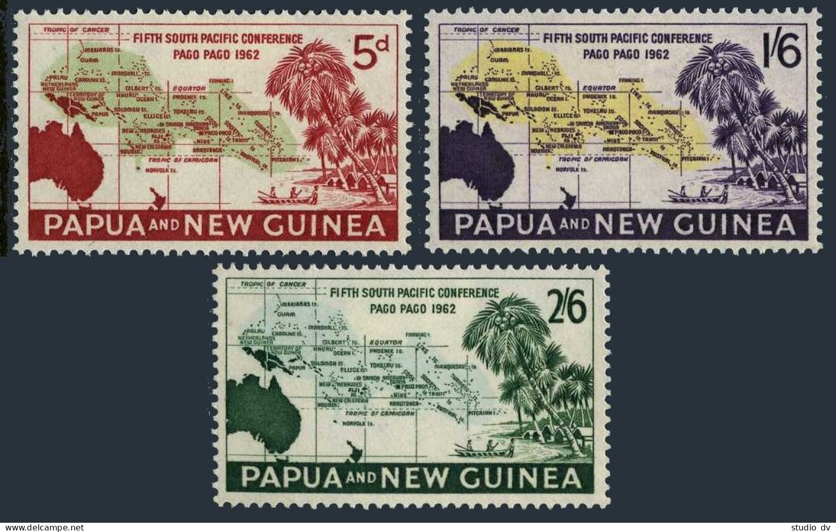 Papua New Guinea 167-69, MNH. Michel 43-45. Map: Australia, South Pacific, 1962. - Papouasie-Nouvelle-Guinée