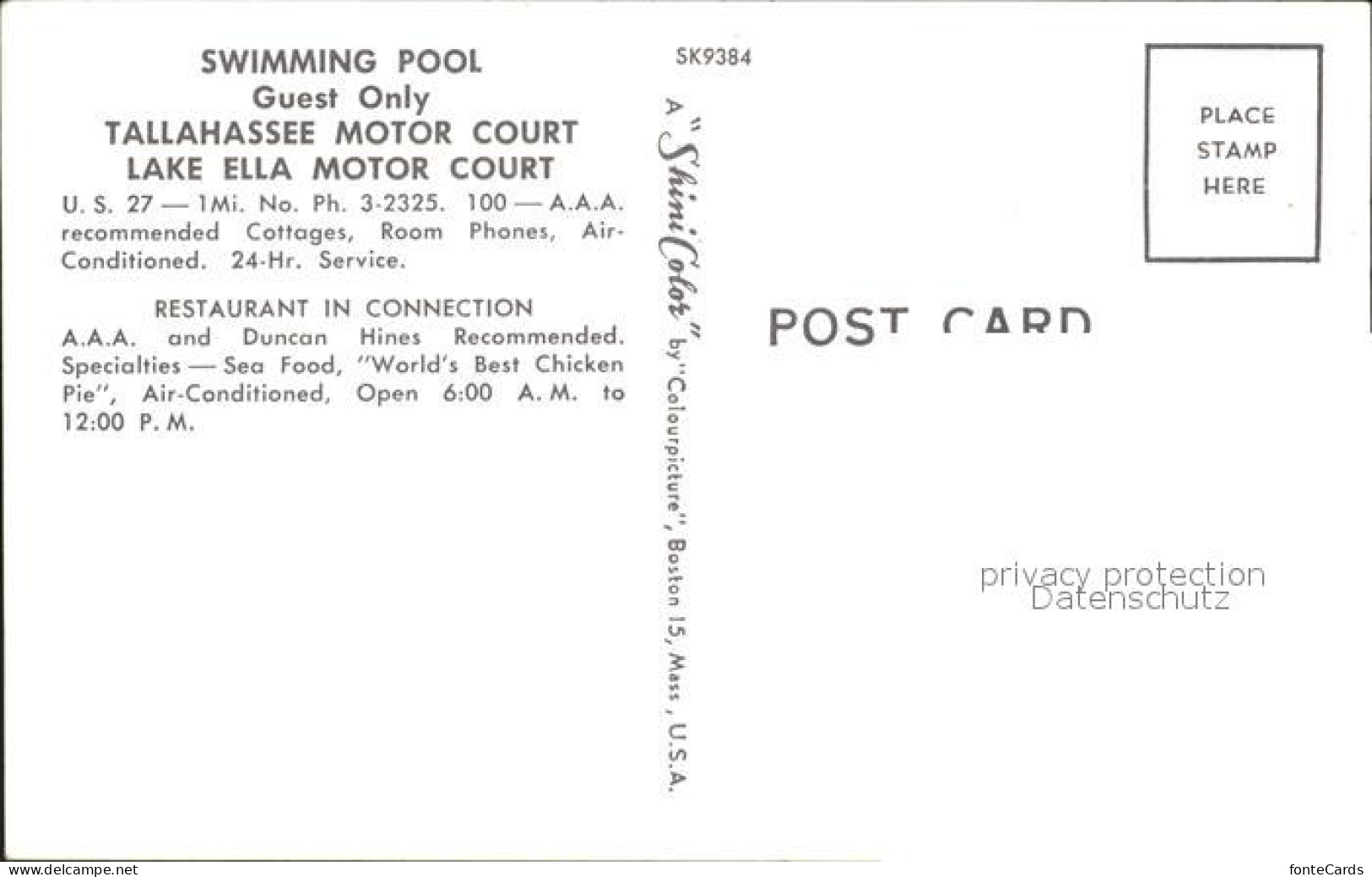 72060394 Tallahassee Motor Hotel And Lake Ella Motor Court Swimming Pool - Andere & Zonder Classificatie