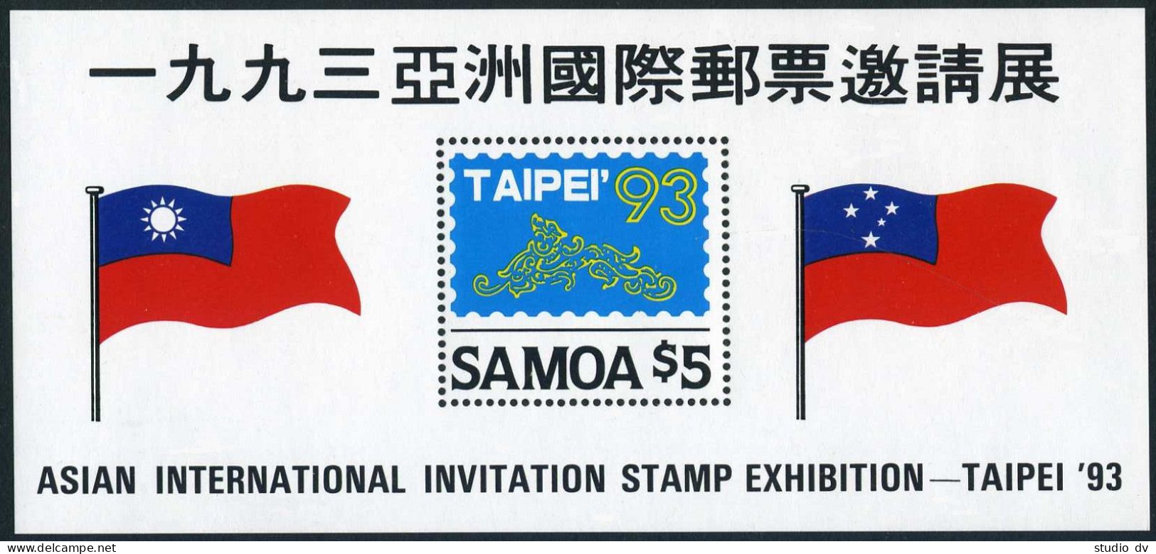 Samoa 831, MNH. Michel 758 Bl.51. Taipei-1993 Invitation Stamp Exhibition.Flags. - Samoa (Staat)