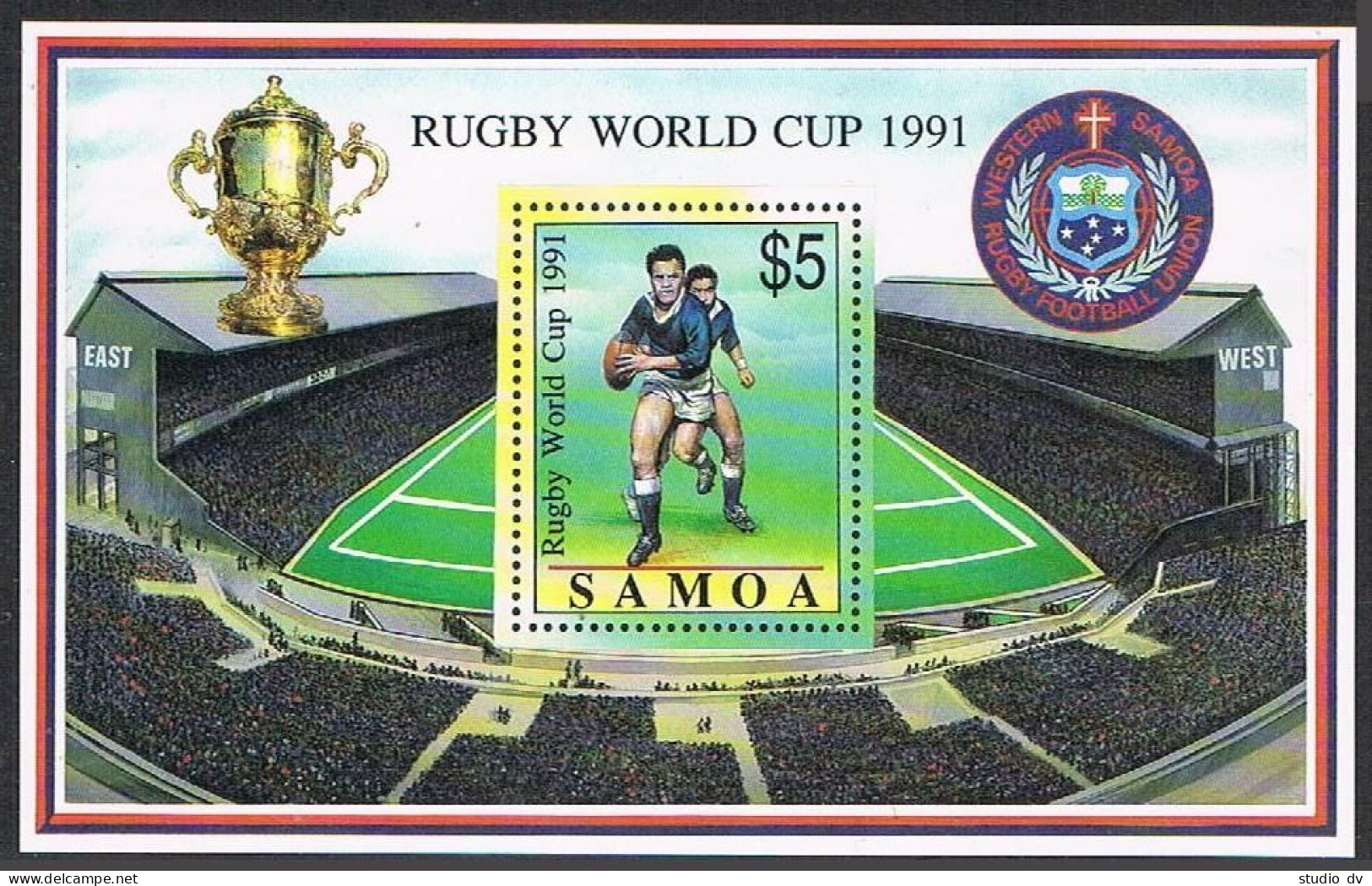 Samoa 792 Sheet, MNH. Michel Bl.49. Rugby World Cup, 1991. - Samoa (Staat)