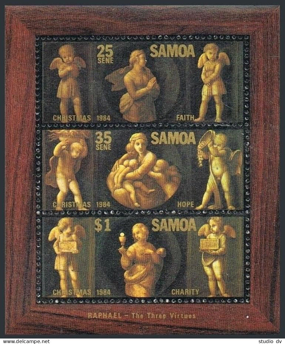 Samoa 636a, MNH. Michel Bl.34. Christmas 1984. Hree Virtues, By Raphael. - Samoa