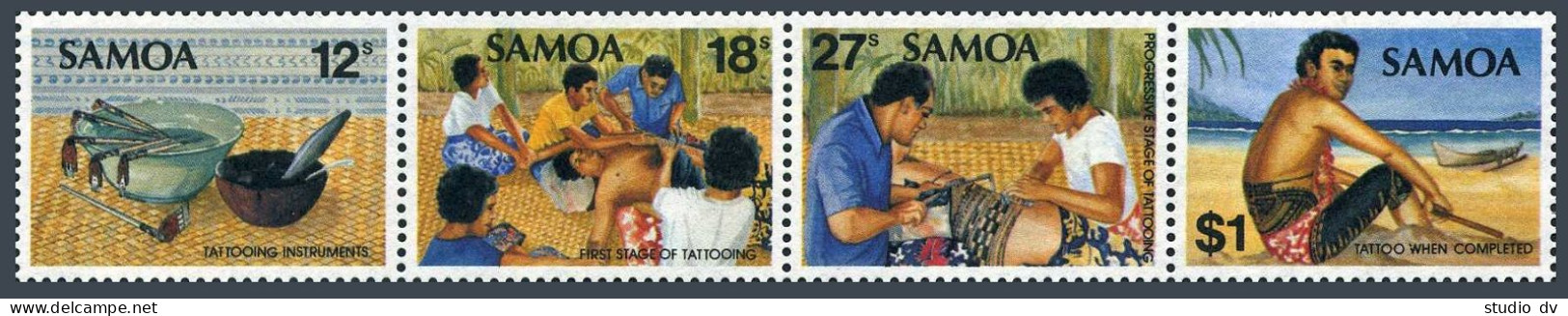 Samoa 561a Strip, MNH. Michel 464-467. Tattooing Instruments, 1981.  - Samoa (Staat)