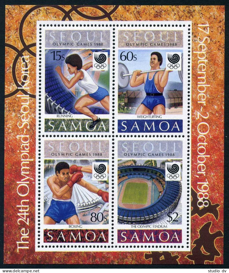 Samoa 721-724 Gutter,724a,MNH.Mi 645-48,Bl.44.Olympics Seoul-1988.Running,Boxing - Samoa (Staat)
