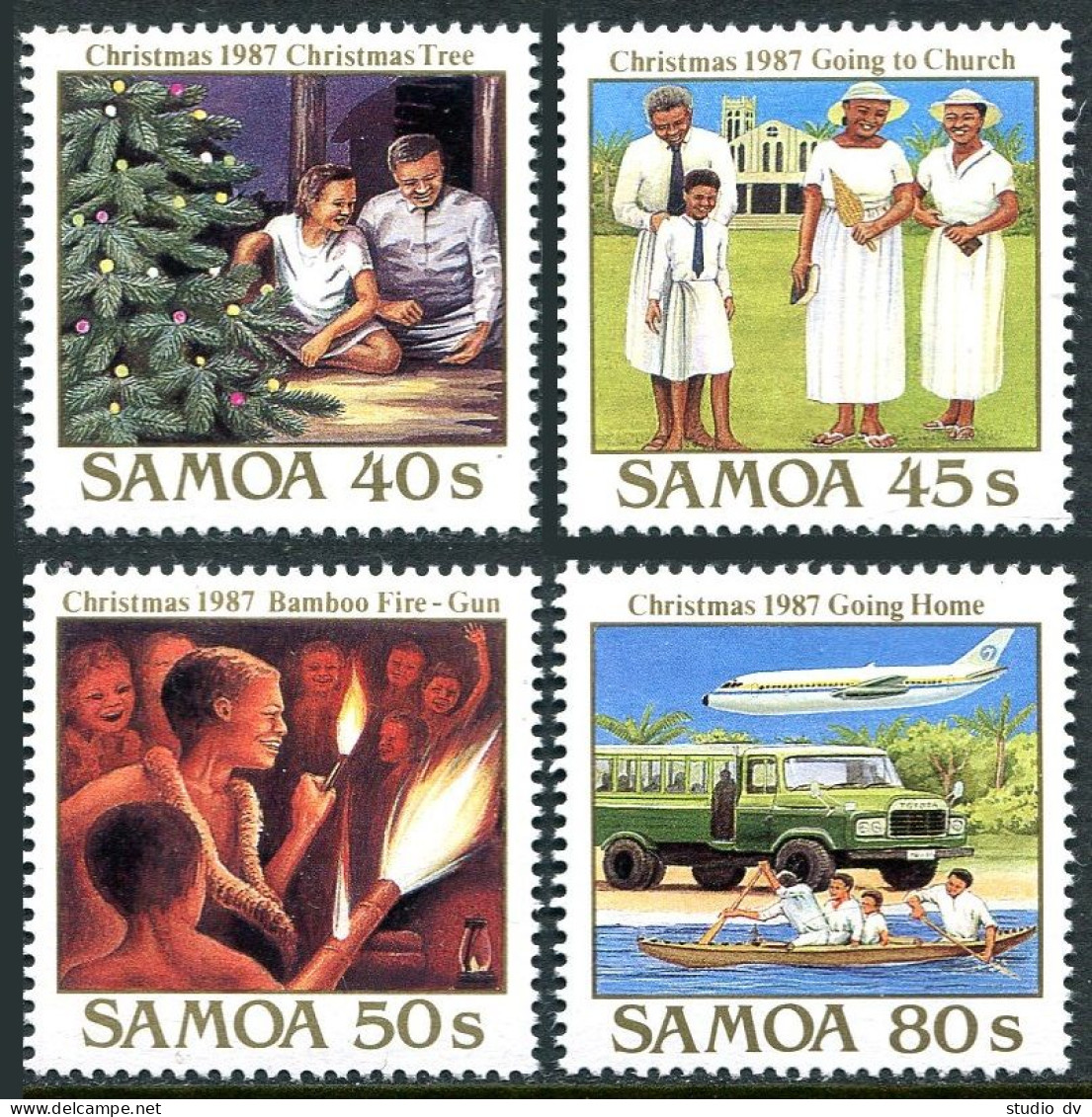 Samoa 706-709, MNH. Mi 626-629. Christmas 1987. Christmas Tree, Plane, Vessel, - Samoa (Staat)