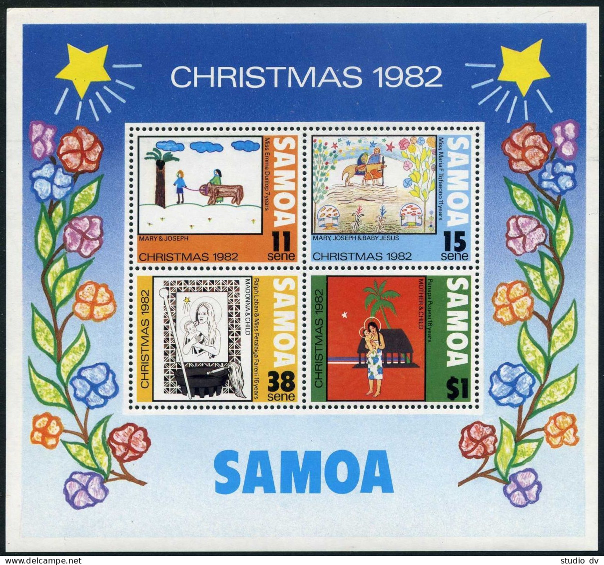 Samoa 586a Sheet, MNH. Michel 490-493 Bl.29. Christmas 1982. Children Drawings. - Samoa (Staat)