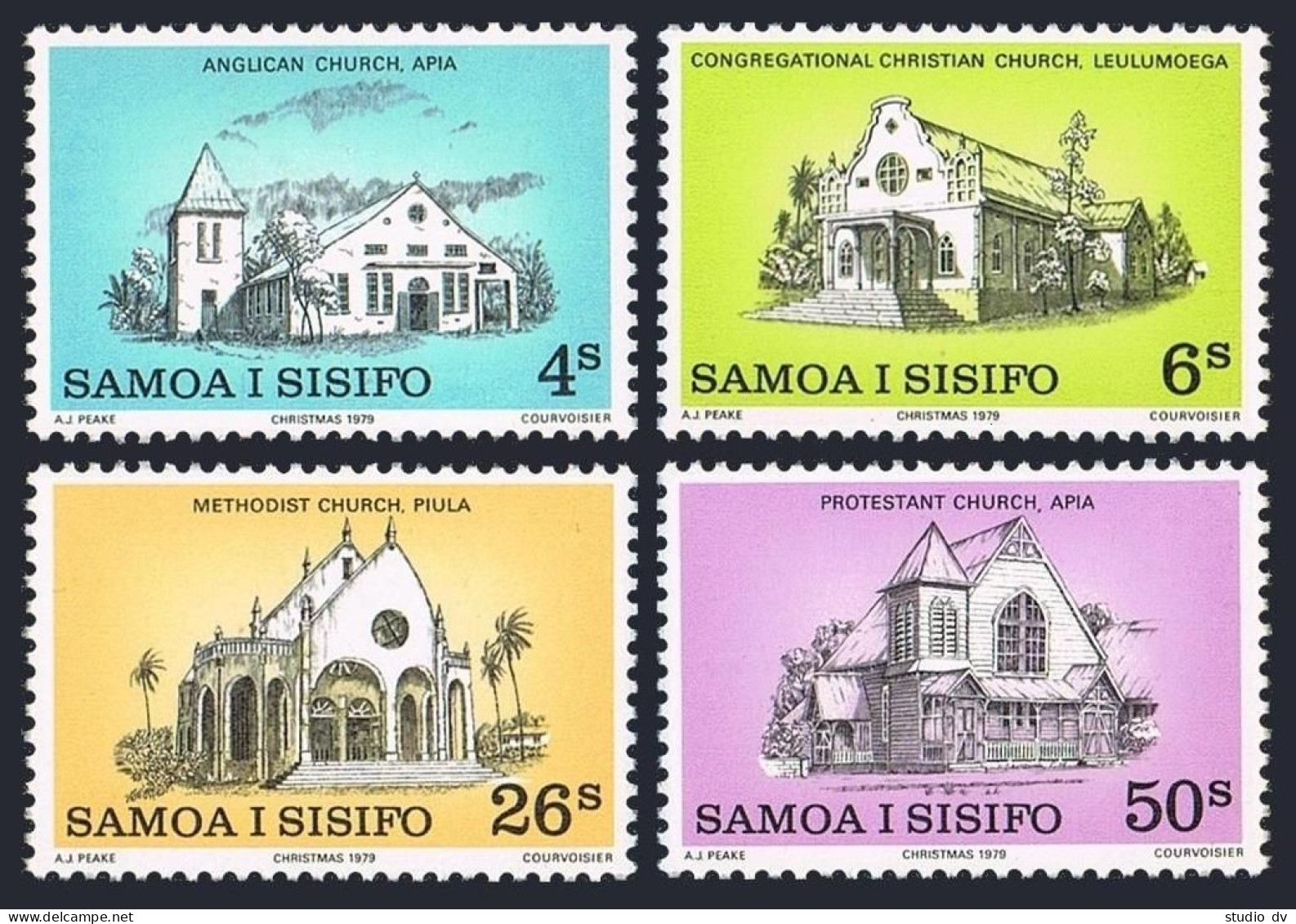 Samoa 517-520, MNH. Michel 419-422. Christmas 1979. Samoan Churches. - Samoa
