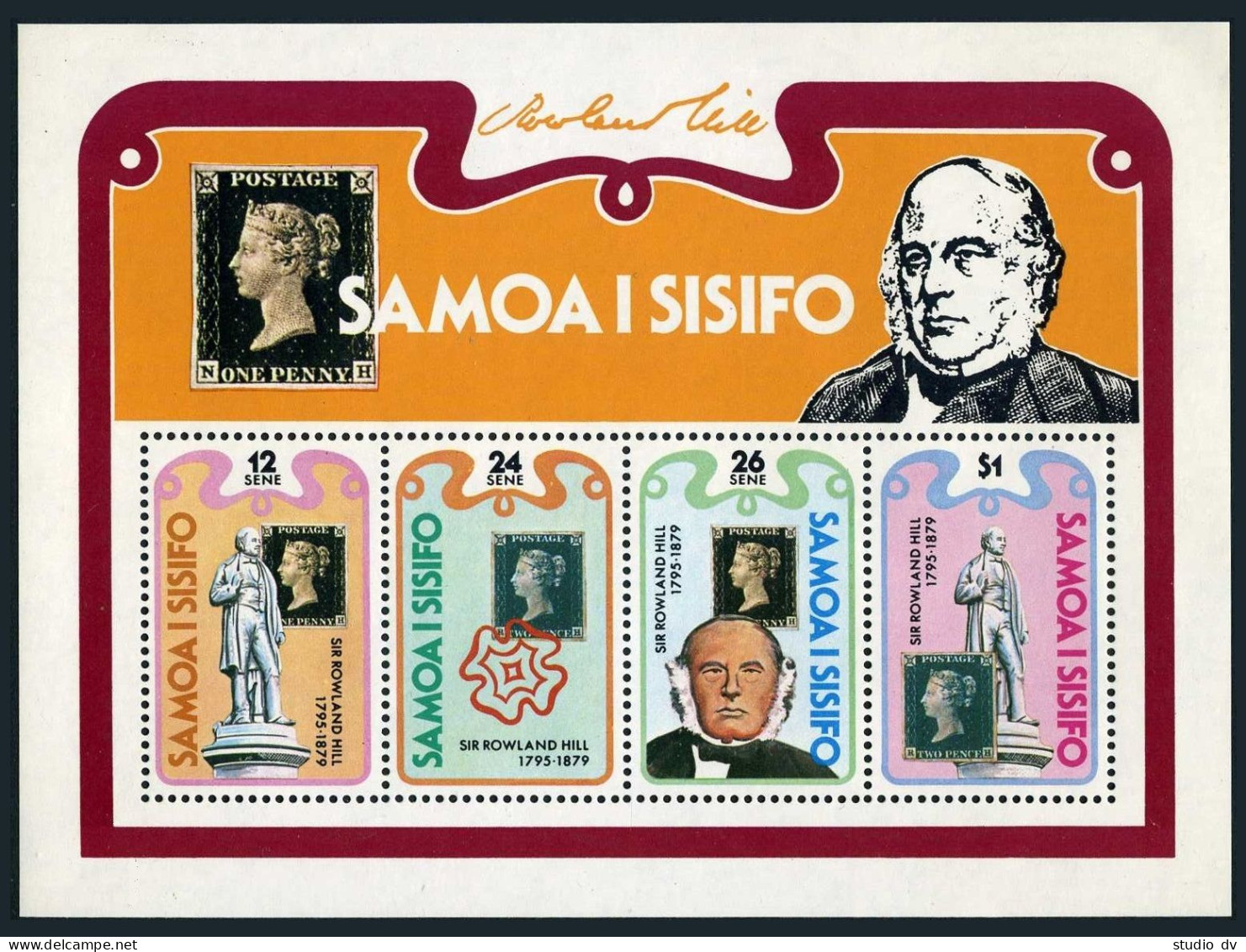 Samoa 516a Sheet, MNH. Michel Bl.19. Sir Rowland Hill, 1979. Stamp On Stamp. - Samoa