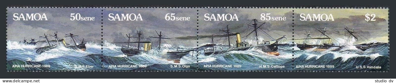 Samoa 755 Ad,755e, MNH. Mi 677-680,Bl.47. Apia Hurricane, Ships. PhilEXPO-1989. - Samoa