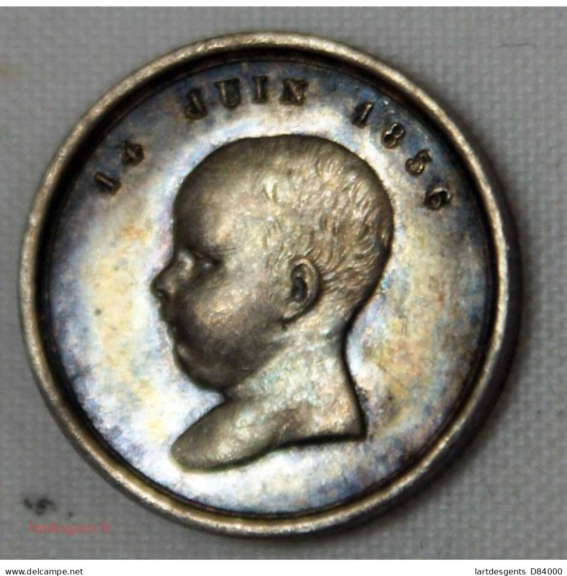 Médaille De Baptême Louis Napoléon Bonaparte 14 Juin 1856 En Argent Par Casqué - Professionnels / De Société