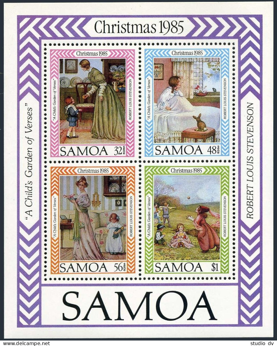Samoa 656-659, 659a, MNH.Mi 576-579, Bl.37. Christmas 1985. Robert Stevenson. - Samoa