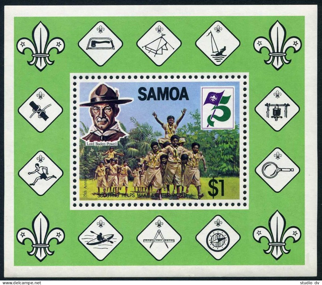 Samoa 575-578,578a Sheet, MNH. Mi 481-484,Bl.28. Scouting-1982. Baden-Powell. - Samoa (Staat)