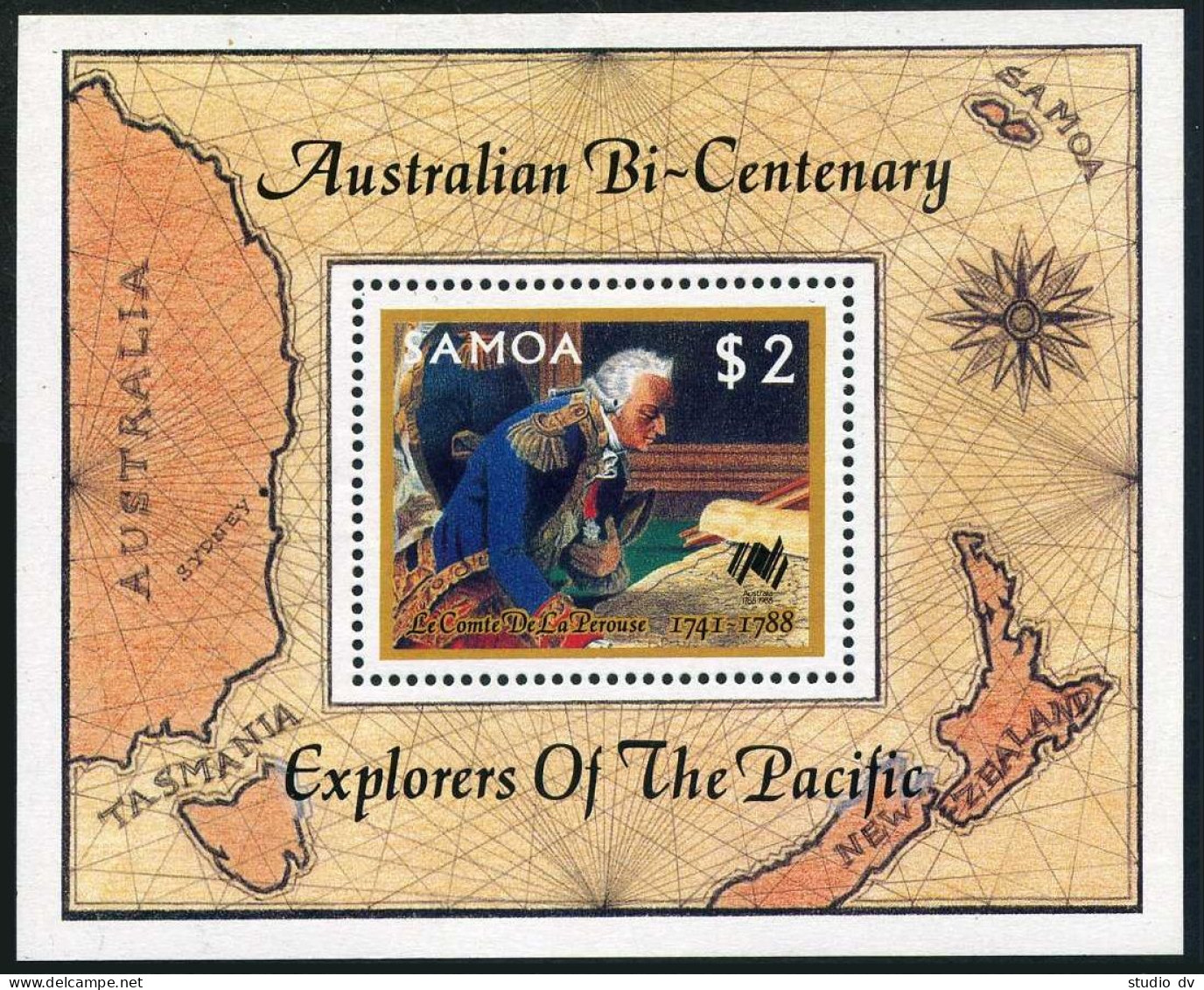 Samoa 701-704,704a, MNH. Mi 621-624,Bl.42. Australia-200, 1987. Tasman,Cook,map. - Samoa