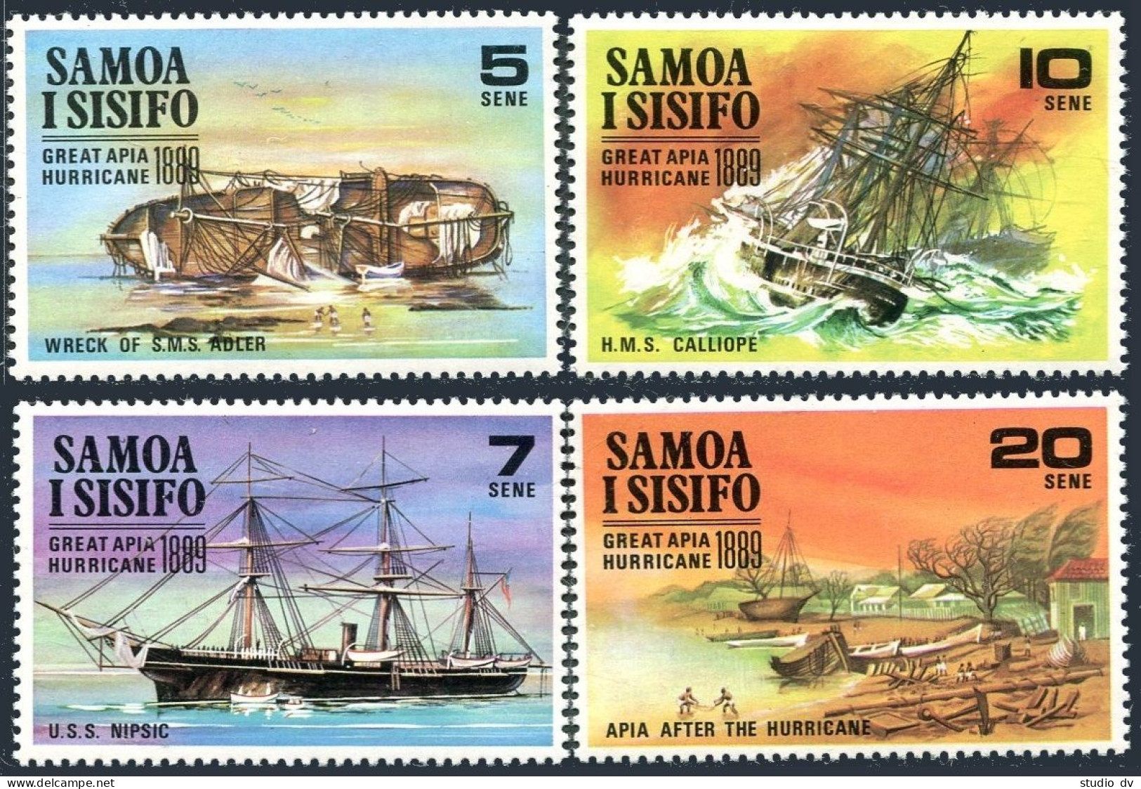 Samoa 325-328, MNH. Mi 214-217. The Great Apia Hurricane Of 1869. Shipwrecks. - Samoa