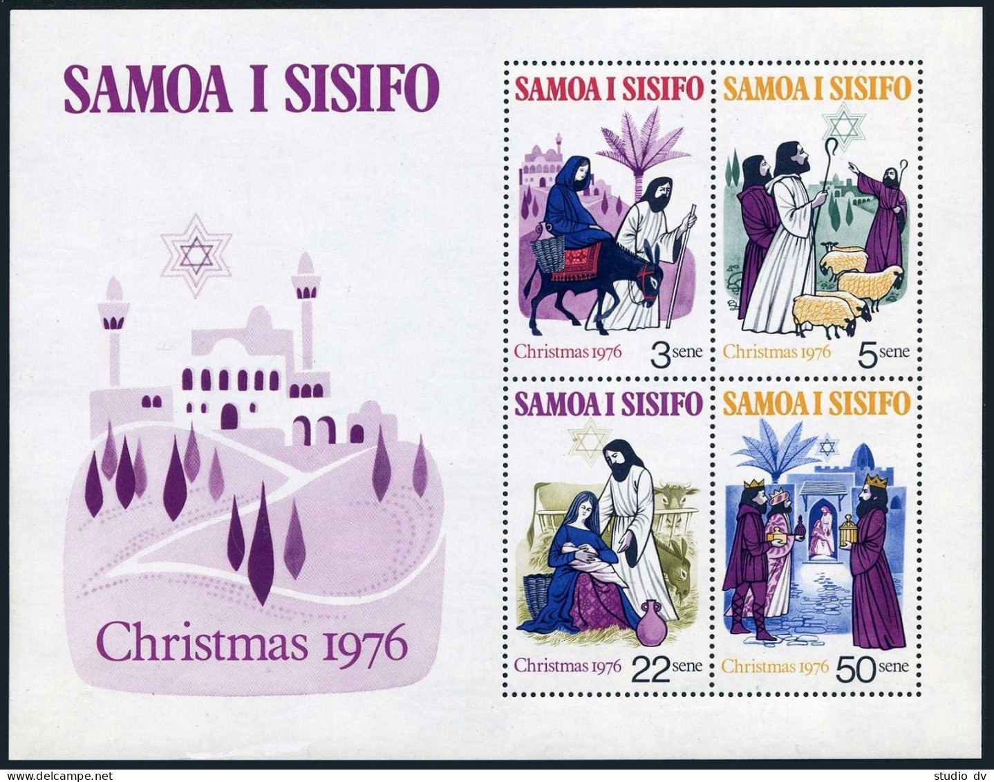 Samoa 442-445,445a, MNH. Mi 342-345,Bl.12. Christmas 1976. Mary,Joseph,Shepherds - Samoa