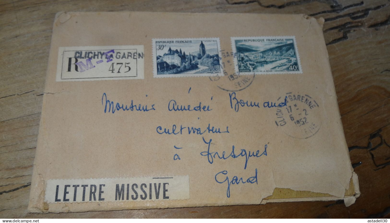 Etiquette Recommandée , Lettre MISSIVE - 1952, Clichy Garenne  ............BOITE1.......... 528 - 1921-1960: Moderne