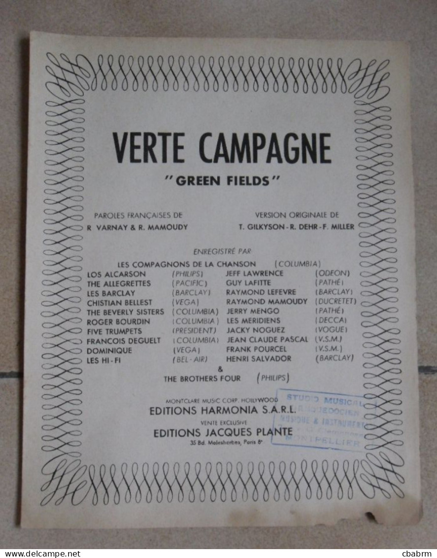 PARTITION VERTE CAMPAGNE GREEN FIELDS Les COMPAGNONS DE LA CHANSON - Scores & Partitions