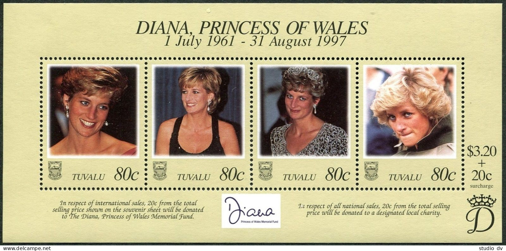 Tuvalu 762 Ad Sheet, MNH. Michel Bl.62. Diana, Princess Of Wales,1961-1997.1998. - Tuvalu