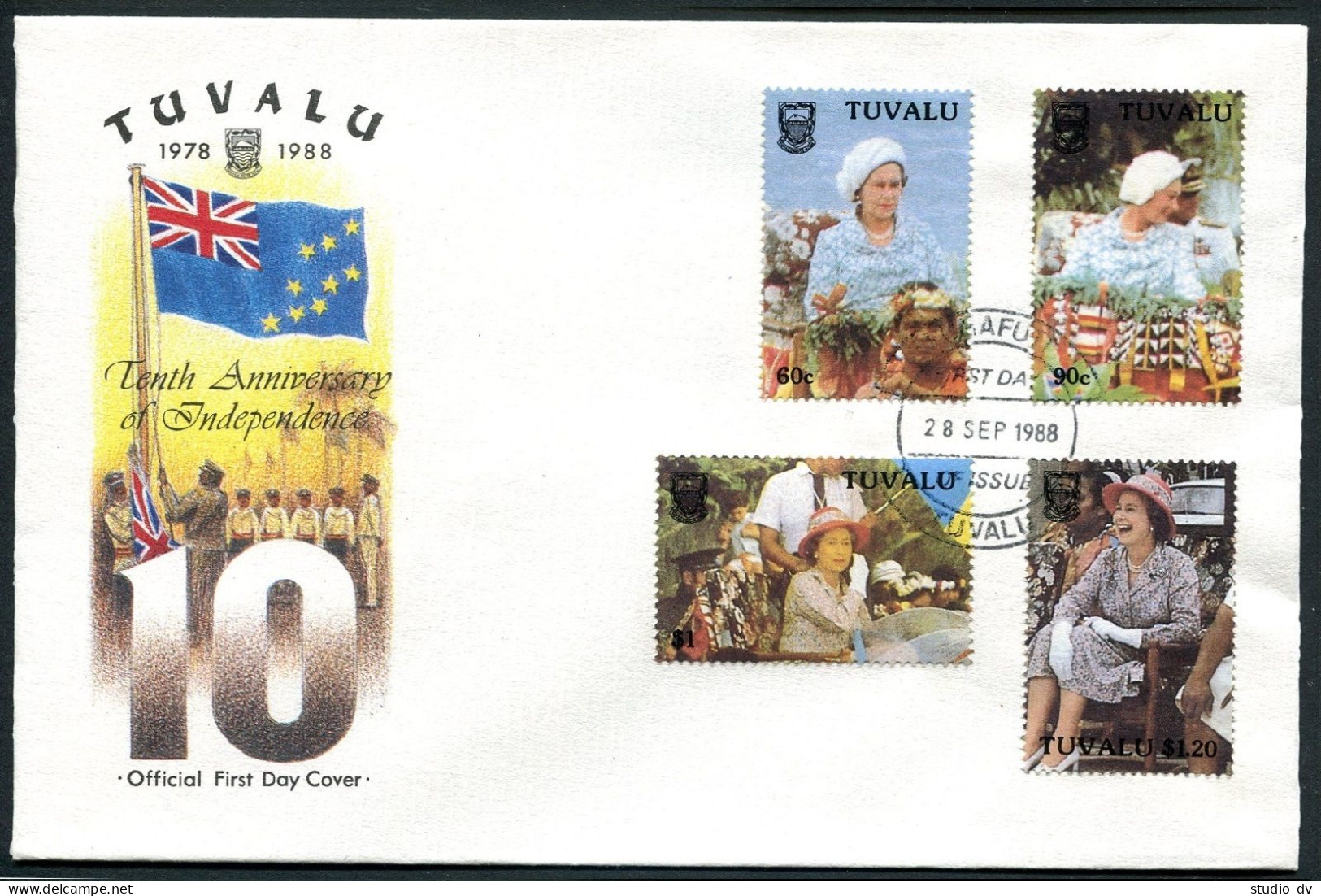 Tuvalu 507-510 FDC. Mi 528-531. National Independence, 1988. Queen Elizabeth II. - Tuvalu