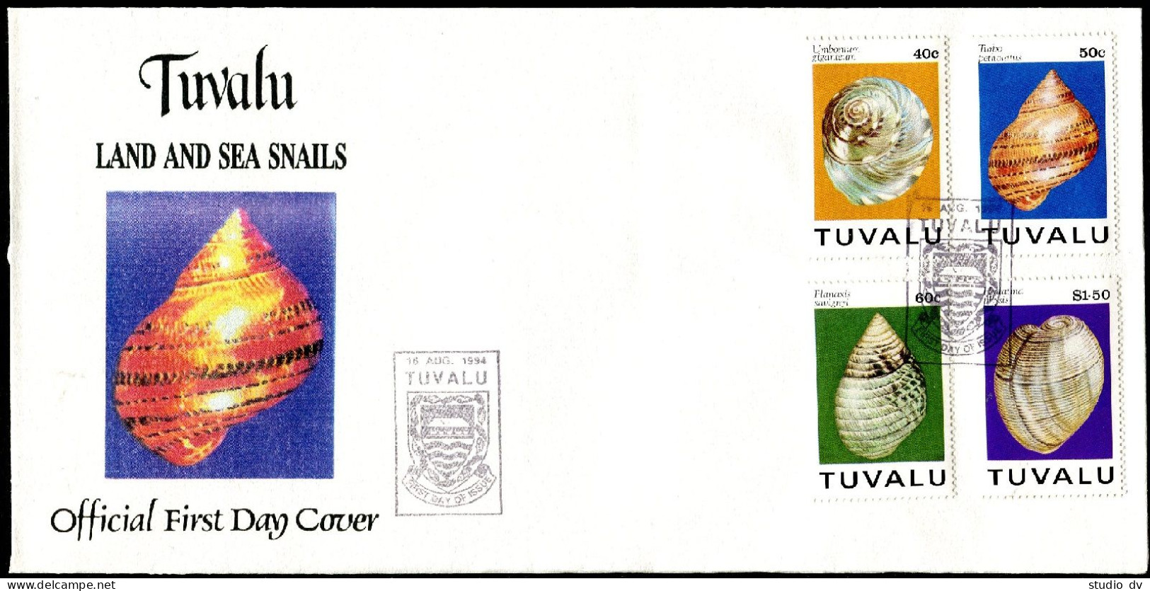 Tuvalu 671-674, FDC. Michel 692-695. Seashells 1994. Umbonium Giganteum, Turbo, - Tuvalu