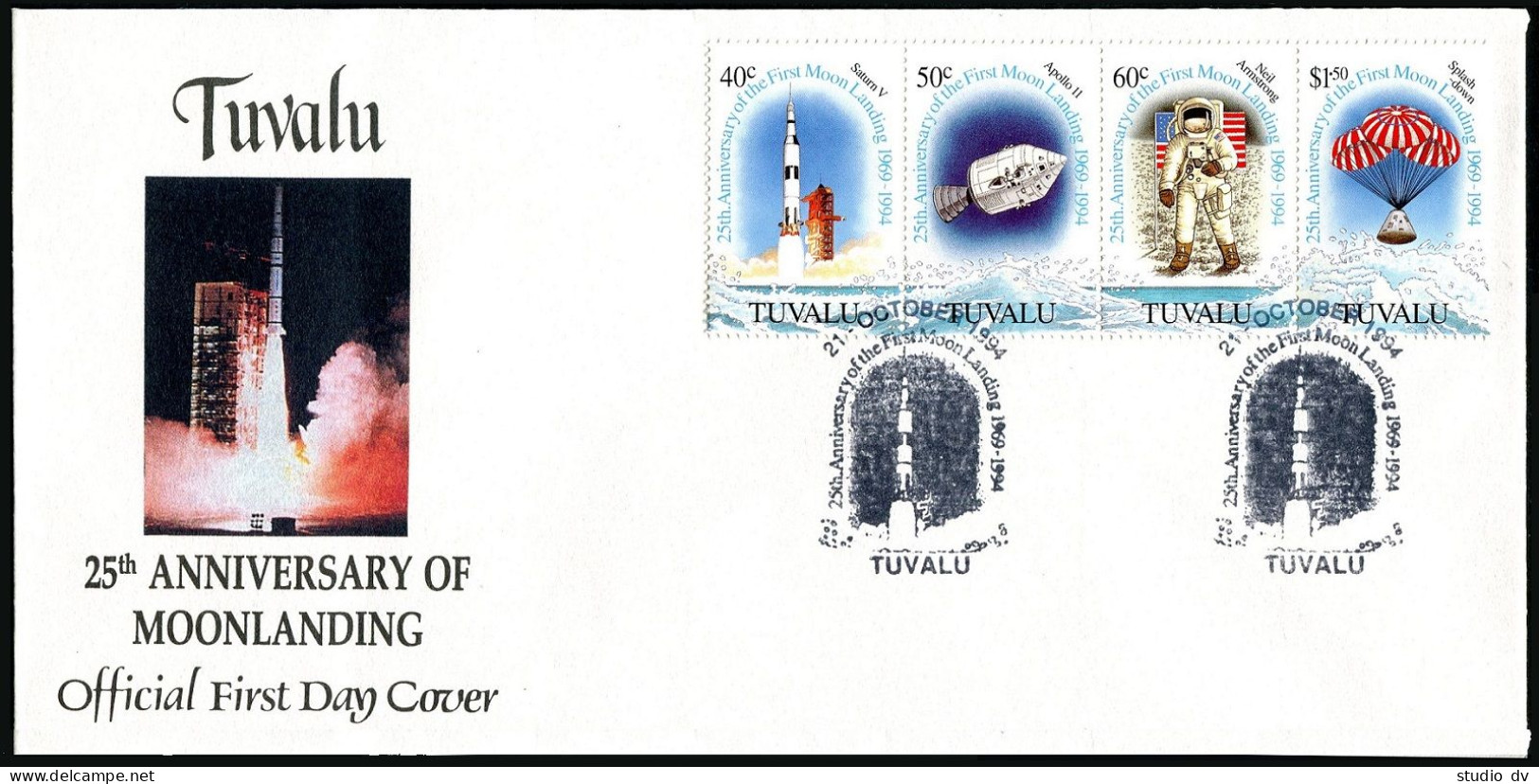 Tuvalu 680a-680d, FDC. Michel 701-704. 1st Manned Moon Landing, 25th Ann. 1994. - Tuvalu