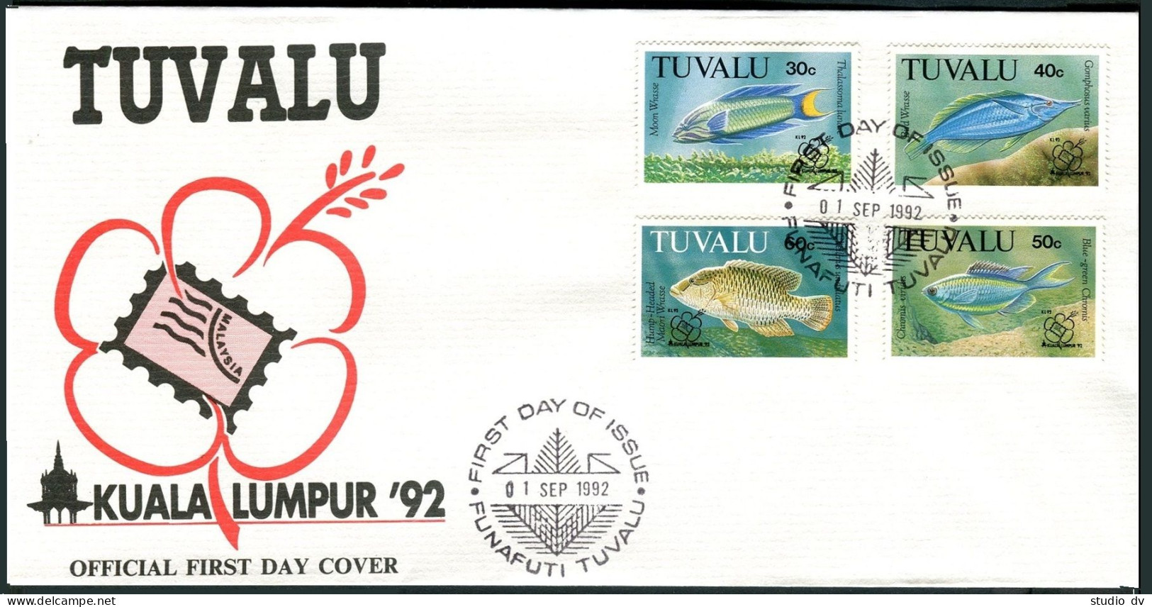 Tuvalu 629-632 FDC. Mi 642-645. Marne Life 1882. Fish Moon Wrasse, Bird Wrasse, - Tuvalu