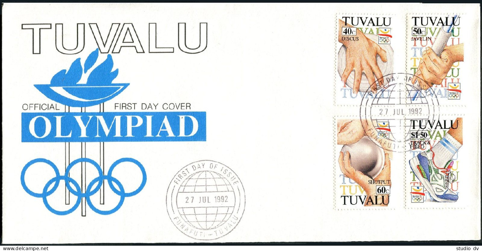 Tuvalu 612-615, FDC. Mi 633-636. Olympics Barcelona-1992. Discus, Javelin, Track - Tuvalu