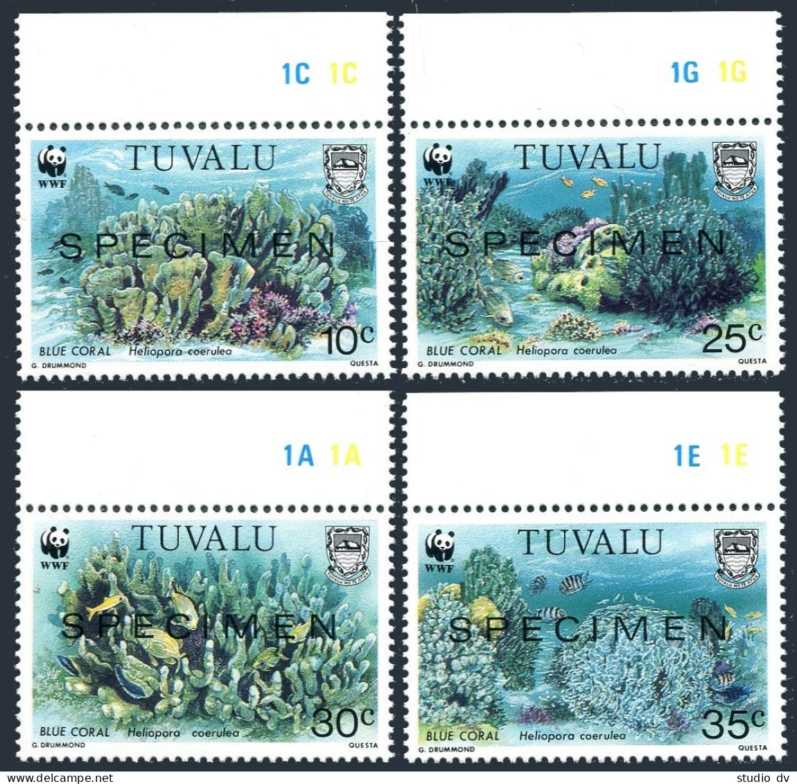 Tuvalu 617-620 SPECIMEN, MNH. Michel 638-641. WWF 1992. Blue Coral. - Tuvalu