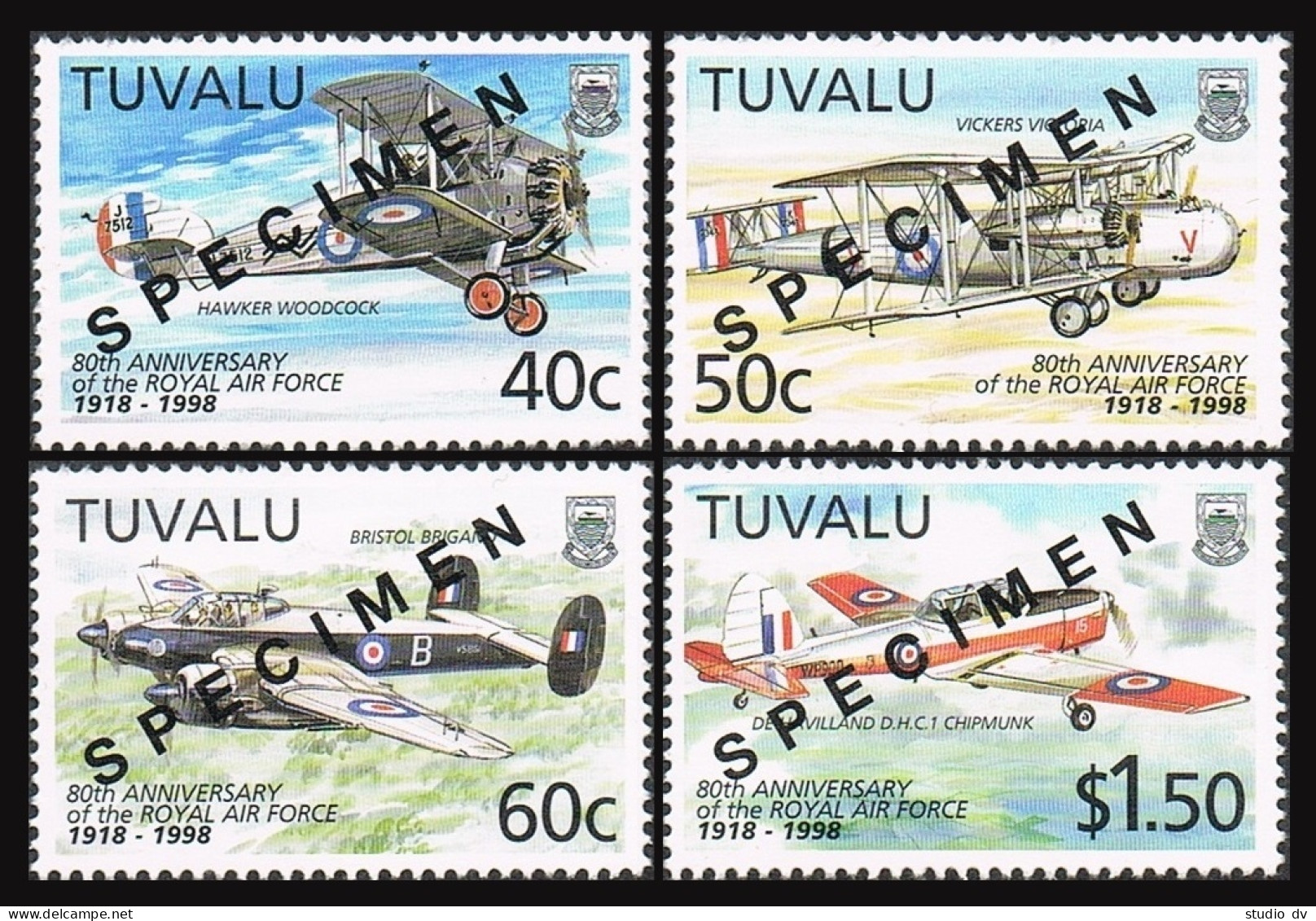 Tuvalu 763-766 SPECIMEN,MNH.Michel 793-796. Royal Air Force,80,1998. - Tuvalu