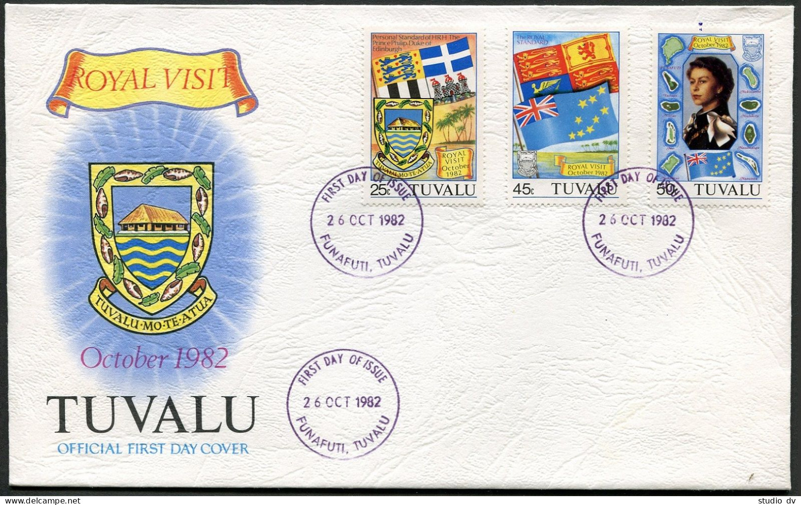 Tuvalu 180-182,182a Two FDC.Michel 170-172. Visit Of QE II,Prince Philip,1982. - Tuvalu (fr. Elliceinseln)