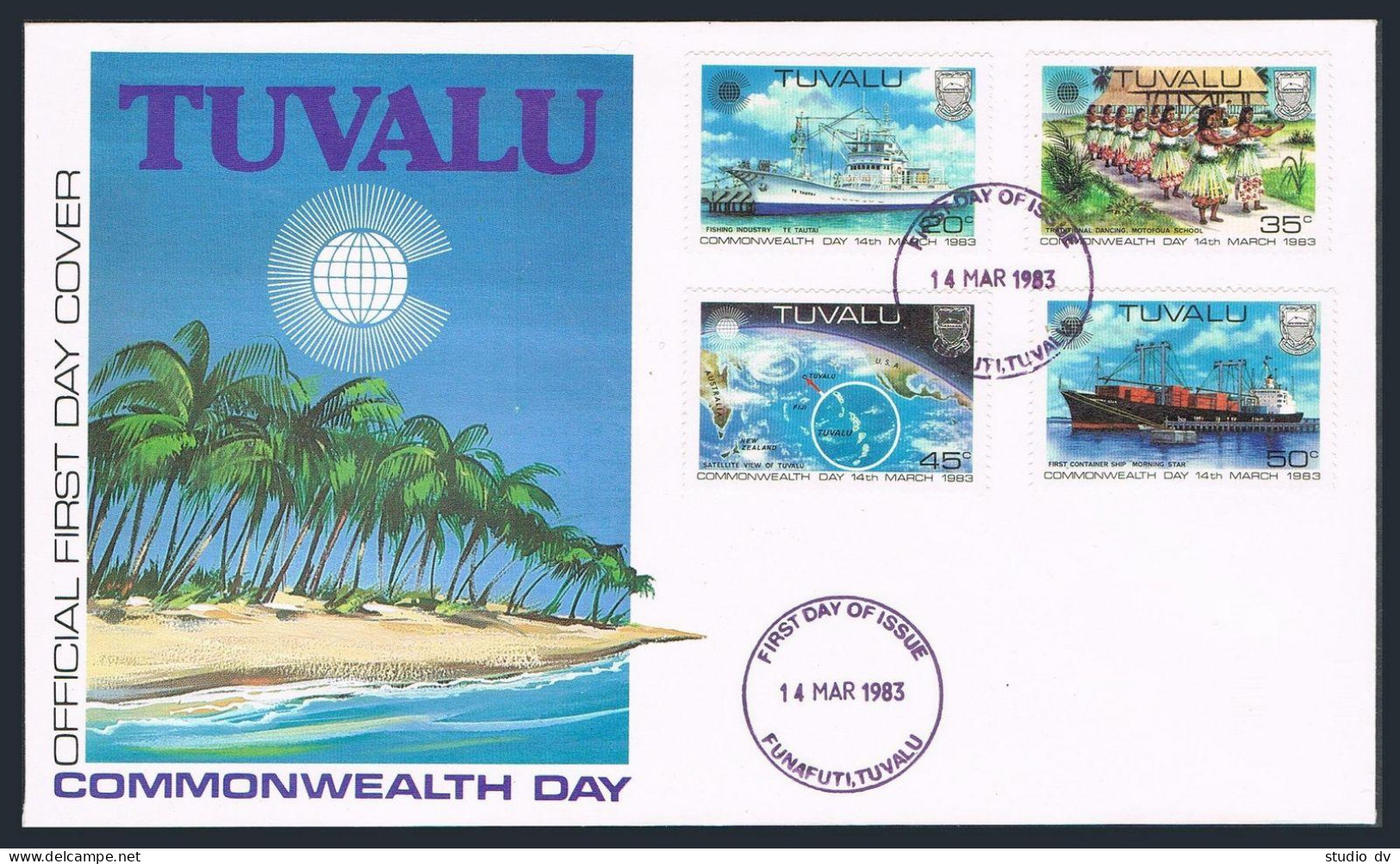 Tuvalu 196-199,FDC.Mi 186-189. Commonwealth Day 1983.Fishing,Map,Dancing,Ship. - Tuvalu (fr. Elliceinseln)