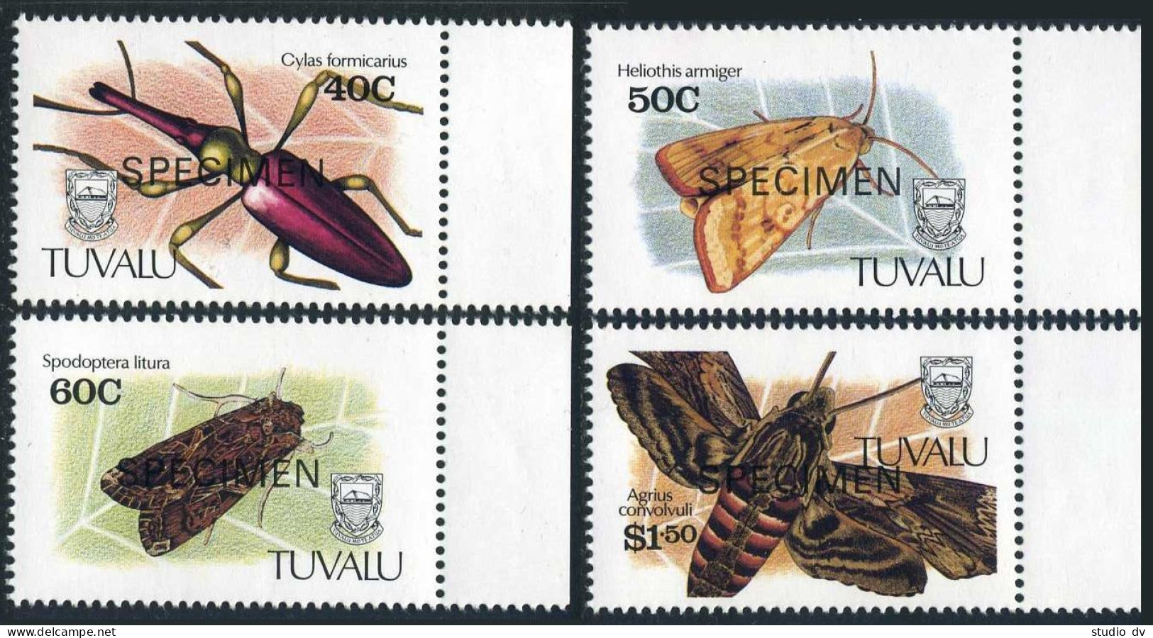 Tuvalu 566-569 SPECIMEN,MNH.Michel 587-590. Insects 1991.Beetle,Moths. - Tuvalu