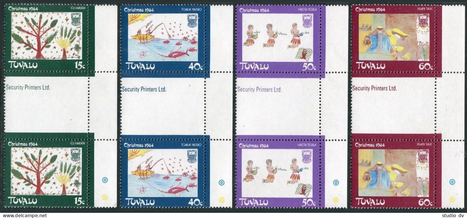 Tuvalu 267-270 Gutter,MNH.Michel 264-267. Christmas 1984. Children's Drawings. - Tuvalu