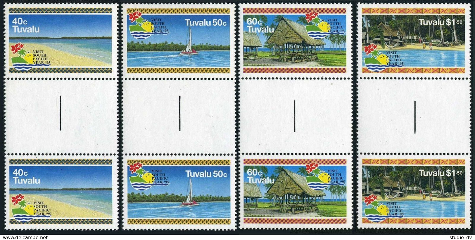 Tuvalu 693-696 Gutter,MNH.Mi 717-720. Visit South Pacific Year,1995.Sailboat,  - Tuvalu